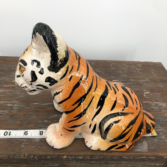 Mid century Italian glazed Hand Painted Tiger Cub Figurine Ceramic Vintage 8" - Picture 10 of 10